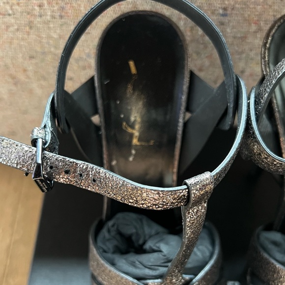 Saint Laurent Tribute Sandal in Metallic Black Gunmetal - Picture 7 of 8